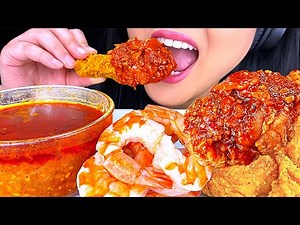 ASMR Bloves Smackalicious Fried Chicken and Shrimp Seafood (Crunchy Eating Sounds) NO TALKING
