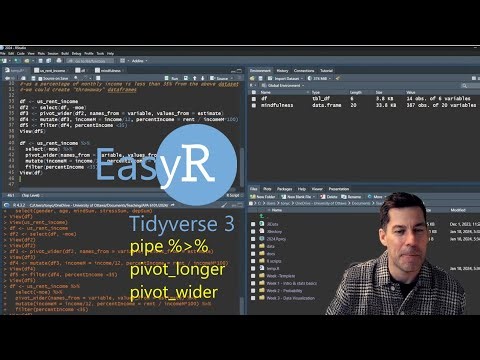 EasyR - Tidyverse 3: Using the "pipe" operator in R and transforming data from wide to long format.
