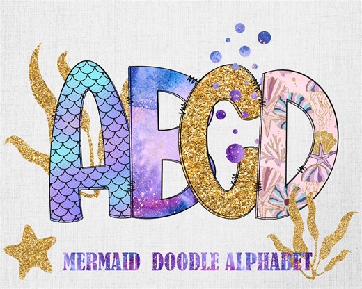 Mermaid Doodle Alphabet PNG: Iridescent, Glitter, Sea Shells (digital Download) - Etsy