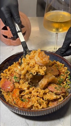 Creamy Cajun Shrimp & Sausage Mafaldine Pasta