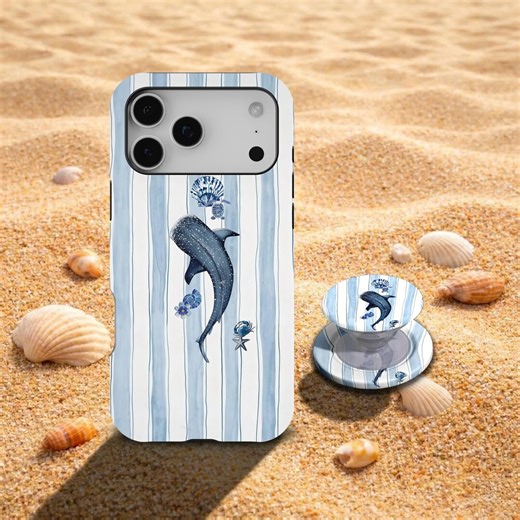 Blue Vertical Striped Whale Shark Phone Case, Vintage Ocean Sea Life Aesthetic, Beachy Marine, iPhone 17 16 15 14 13 12 11, Samsung S26 - Etsy