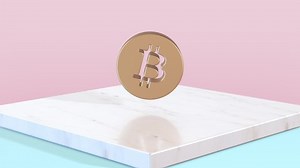 Abstract background from soft and beauty composition with rotation of crypto currency symbol of Bitcoin. Animation of seamless loop.