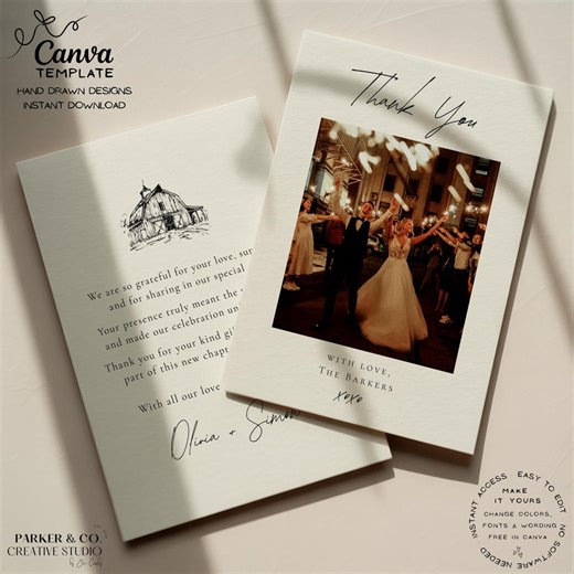 Rustic Barn Wedding Thank You Photo Card Template | Editable Canva Design (digital Download) - Etsy