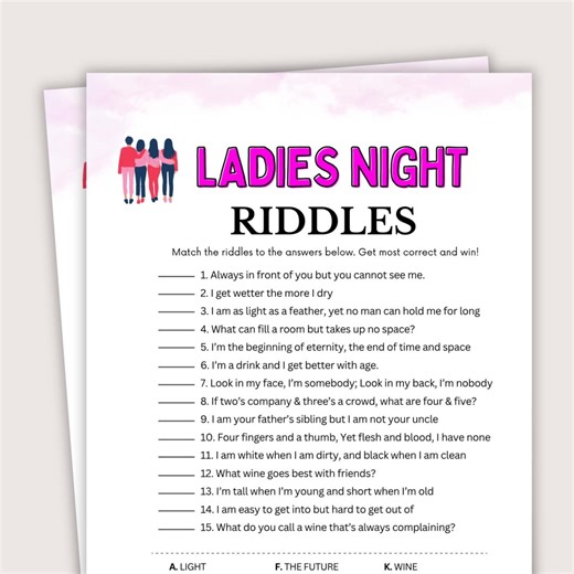 Ladies Night Riddles, Fun Ladies Night Games, Ladies Night Game for Adults, Ladies Night in Activity, Girls Night Games, Printable Riddles - Etsy