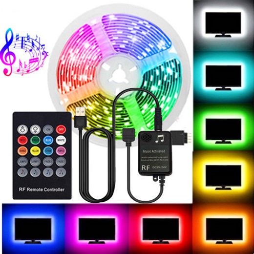 Angelila 5V USB Led Strip Light Color Changing Flexible Strip Lights Audio Music Remote Controller TV Background Lighting RGB LED Tape Lamp for Party Home Decor | Lazada
