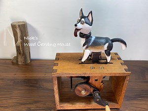 Handcrafted Alaskan Klee Kai Automaton | Woodcarving Dog Lover Gift. Handcrafted Running Puppy Automata - Etsy