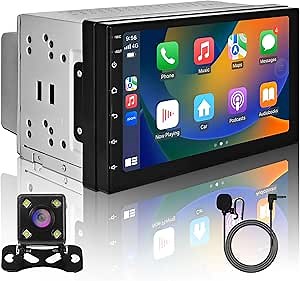 7inch Double Din Car Stereo with CarPlay Android Auto Android 2+32GB IPS Touch Screen Car Radio Audio Video Head Unit with Backup Camera Bluetooth WiFi FM MirrorLink DSP MIC GPS Navigation