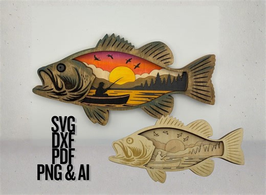 Largemouth Bass Fish 9 Layered SVG | Fishing Scene Multilayer Laser Cut File | Lake Sunset Fisherman Wood Art DXF PNG Ai Digital Only Files - Etsy Canada