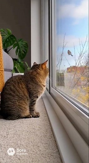 Cat’s reaction to birds outside the window… too adorable or too intense? #FunnyCats #CutePets #Short