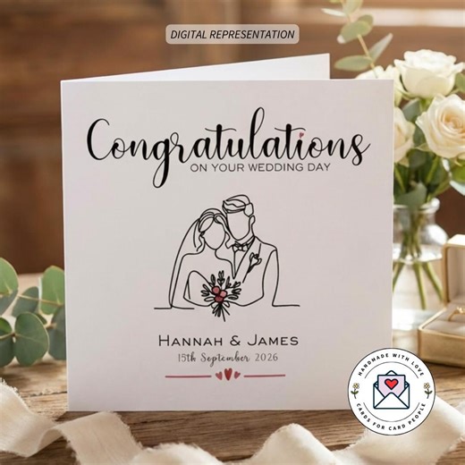 Personalised Wedding Card - Congratulations on Your Wedding Day Custom Names & Date - Etsy