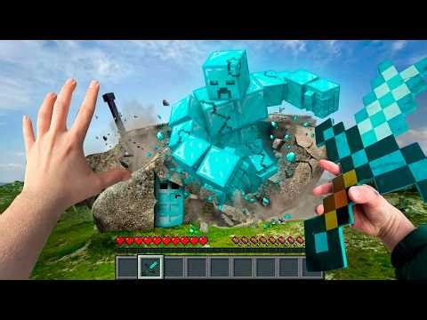 Minecraft in Real Life MOVIE - GOLEM BATTLE in Realistic Minecraft FILM 創世神第一人稱真人版