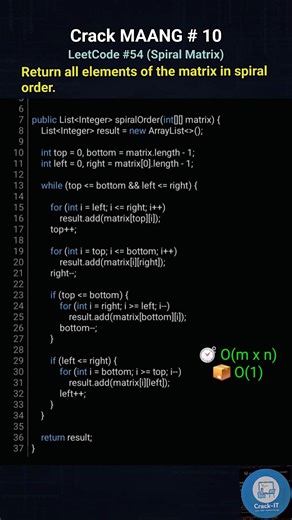 LeetCode 54 - Spiral Matrix #ytshorts #shorts #youtubeshorts