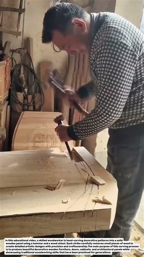Amazing Hand Wood Carving Process! Skilled Chisel Craftsmanship for Decorative Wooden Furniture.
