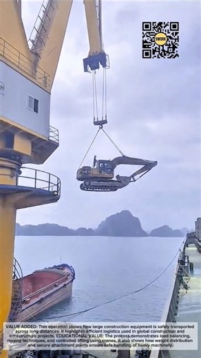 Heavy Excavator Lifted by Crane onto Cargo Ship #9work