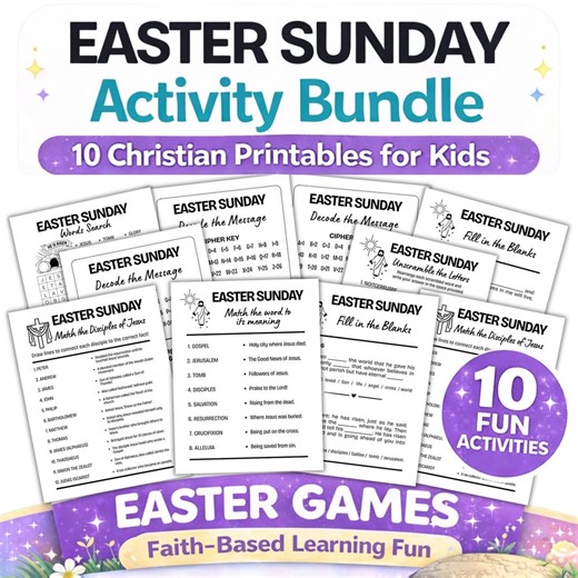 Easter Sunday Activity Bundle for Kids | Christian Easter Games Printable | Bible Word Search, Decode - Etsy