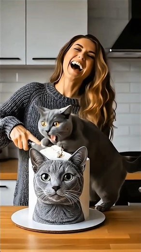 Turkish Van Freaks Out Over Cake Twin! 😹 #CatReaction #FunnyCat #ViralCat #CatCake #PetReaction