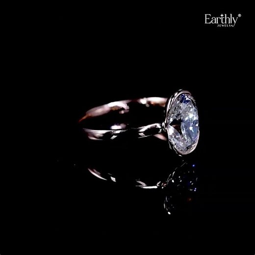 Oval Solitaire Half Bezel Engagement Ring | Earthly Lab Grown Diamond Jewellery