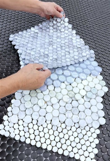 Penny Round Black Matte Glazed Porcelain Mosaic – Sleek & Sophisticated Design Featuring a classic penny round pattern and a matte glaze finish, this black porcelain mosaic adds a bold, modern touch while offering practical durability and safety for any space. #TileTok#TileDesign#MosaicTile#MarbleTile#WaterjetTile#TileInstallation#DIYTiles#TileTransformation#BeforeAndAfter#HomeRenovation#BathroomRemodel#RenovationTok#HomeImprovement#InteriorDesign#HomeInspo#DIYHome#FixerUpper #HomeProject