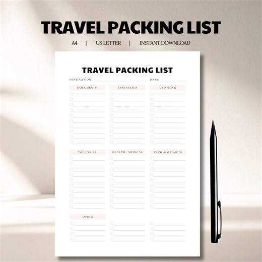 Printable Travel Packing List PDF : Vacation Checklist, Holiday Essentials (instant Download) - Etsy