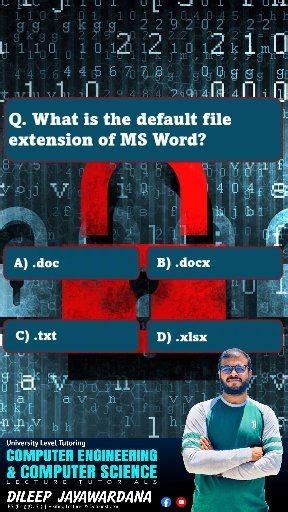 Q. What is the default file extension of MS Word? #pctips #StudyTips #shortcutkeys #fbreelsfypシ゚viralfbreelsfypシ゚viral #techtips #fbreelsfypシ゚viralシ #ICT #ictclass | Dileep Jayawardana