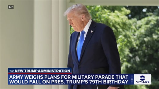 33K views · 756 reactions | A possible military parade on Trump's 79th birthday is taking shape as the Army weighs plans that would involve some 6,600 soldiers, infantry vehicles, helicopter flyovers and parachute jumps. | ABC News Live | Facebook