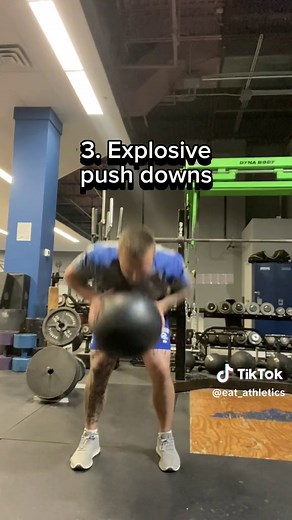Want to be a more explosive athlete? Add these 3 med ball slams into your training. 💥 - 1. Ground to overhead slam. 2. Hip to overhead opposite side slam. 3. Bent over explosive push downs. - #sportsperformance #training #athlete #explosive #power #speed #strength #medball #workout #gym #eat #athletics