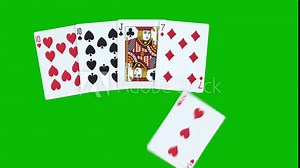 A poker hand consisting of One Pair, with cards thrown one by one on green screen 3D animation, animated poker cards, dealing poker cards animation. winning poker hand One Pair combination 4 Stock Video