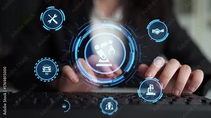 Mechanized industry automation and modern production system with robotic arms, gears, tools and loFunnelics for efficient mechanized industry process. Funnel