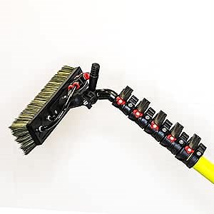 Tucker®-30 Water Fed Pole System - 30 Foot Carbon Fiber and Fiberglass with Glide - 4 Pencil Jets Brush for Commercial Window Cleaning, Solar Panels, Glass, Complete Kit, by RHG Products