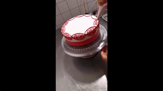 Satisfyingly Making Red With Fruity Toppings Icing Cake