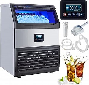 Commercial Ice Maker Machine, 200 LB/24H Stainless Steel Under Counter Ice Maker with 55 LBS Storage Capacity, 90 Ice Cubes Ready in 11-18Mins for Home, Bar, Restaurant, Outdoor Activities