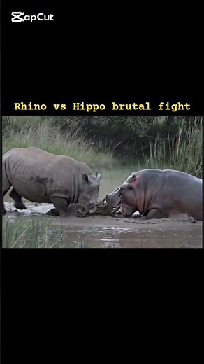 Rhino vs Hippo brutal fight footage 😱 #wildlife#rhino#hippo#viralvideo