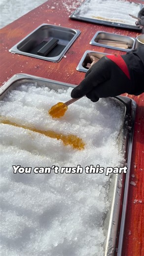 The Broken Ice Company on Instagram: "You can’t rush the roll! We pour boiling maple syrup on the snow and depending on how cold it is outside we have to give it time to roll and firm up in the snow creating a perfect sweet treat for you 💕 See you this weekend 🍁❄️❤️"