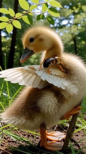Cockroach climbs in duck feathers