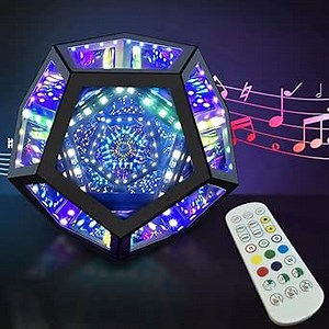 Lumoonosity Infinity Mirror Light - Dodecahedron Light for USB Powered - Infinity Lamp for Customizable Color Changing - Dodecahedron Lamp with Music Sync with Timer Function