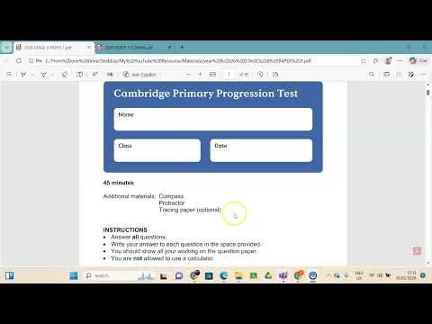 Cambridge Primary Progression Test 2026 – Stage 6 Mathematics Paper 1 (questions 1-18)