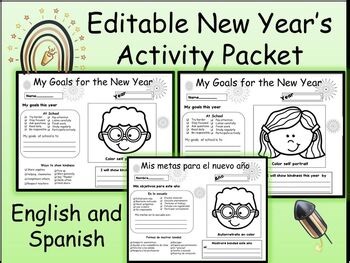 New Year's Editable Activities Packet Goal Setting Resolution| January