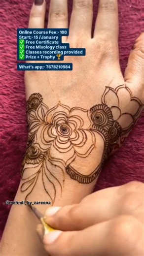 Mehndi Artist | Delhi Nangloi on Instagram: "🌸 1. Bridal Batch 9👇🏻 👉🏻 Fee :- 49 👉🏻 Start :- 10/January 👉🏻 Duration :- 7 day’s 👉🏻 Time:- 3:00 to 4:00 🌸2. Basic to Bridal Batch 24 👉🏻 Fee :- 99 👉🏻 Start:- 15/January 👉🏻 Duration:- 20 days 👉🏻Time :-9:00pm to 10:00 ✅ Language:- Hindi ✅ Live Classes ✅ Class recording provide ✅ Free Mixology class ✅ Free Certificate provide ✅ prize + Trophy 🏆 Offer Offer Offer 🥳 🎉 Top 5 Students will Win Trophy 🏆 Prize ‼️ Limited seats Available 