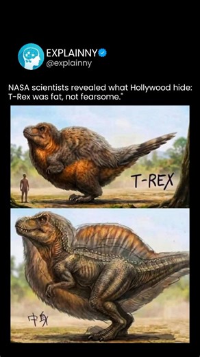 Explaining Everything on Instagram: "You’re looking at a version of T. rex that hollywood never showed you. For decades, films depicted T. rex as a lean, scaly killing machine. But modern research suggests the reality was very different. Scientists now believe large dinosaurs like T. rex were bulkier, heavier, and possibly covered in feathers—not sleek reptilian skin. That extra volume isn’t fat; it represents muscle, insulation, and feather coverage that helped regulate body temperature. Feathe