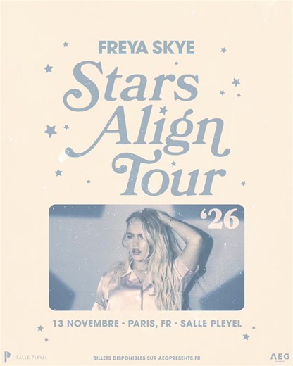 La sensation pop Freya Skye fera vibrer la Salle Pleyel le 13 novembre prochain pour sa toute première date française 🎟️ Inscrivez-vous avant le 24 février à la prévente artiste qui aura lieu le 25 février à 10h : https://www.ticketmaster.co.uk/freya-skye Mise en vente le 27 février à 10h sur aegpresents.fr #freyaskye #staraligntour