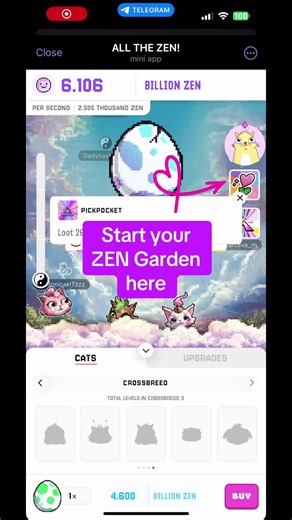 Welcome to the Dream ZEN Garden event! Lasting for two weeks until 23:59:59 UTC, February 21, 2025, this event offers a fun, strategic gameplay experience where you can hatch, breed, and manage Garden Variety Kitties to maximize the power of your ZEN Gardens. Plus, there are exciting limited-availability Trophies to earn along the way! - You'll unlock the ZEN Garden Dream Event once you've earned 10 Million ZEN! - Tap the new ZEN Garden icon on the right side of your screen to START GARDENING...