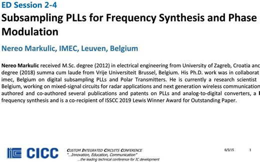 CICC EDU SESSION-PLL-Subsampling PLLs for Frequency Synthesis and Phase Modulati