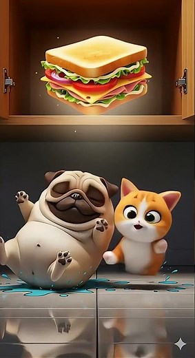 Mochi Cat & Pug Funny Sandwich Chase ✨