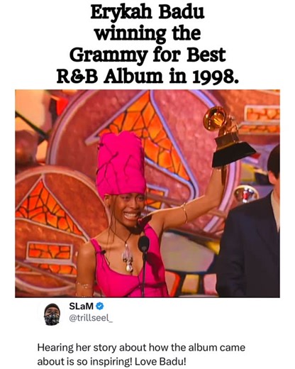 Music Culture Songs | Erykah Badu winning the Grammy for Best R&B Album in 1998. | Instagram