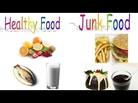 Healthy food and Junk food for preschool children and kindergarten kids