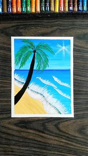 Easy and Beautiful Beach Scenery Drawing with Oil Pastels | Easy Tropical Landscape Art Tutorial 🎨