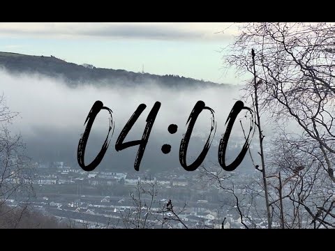 4 Minute Silent Classroom Countdown Timer | Misty Valley Town & Mountain Hill Photograph | No Sound