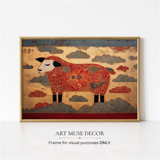 Goat Antique Folk Art, Sheep Chinese Zodiac Painting Print, Asian Culture Decor - Etsy UK