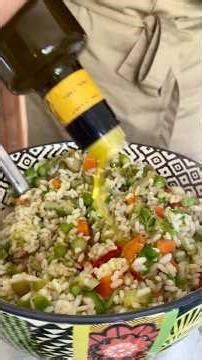 Boiled rice with seasonal vegetables: light, colorful, and delicious hot or cold.