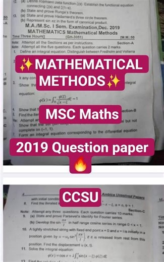MATHEMATICAL METHODS || MSC Maths || 2019 Question paper 🔥|| CCSU #mscmathematics #shorts